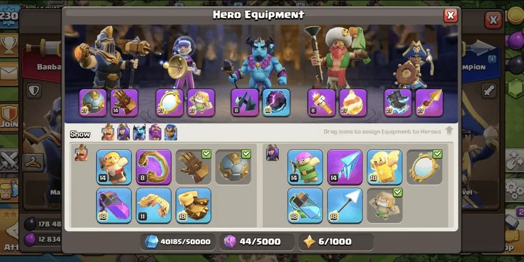 COC551 TH17 ALLMAXED TEAM ALLMAXED HERO ALLMAXED STRONG DEFENSE GLOWING EQUIPMENT MANY SKINS BACKGROUNDS 5139 TROPHIES (G)